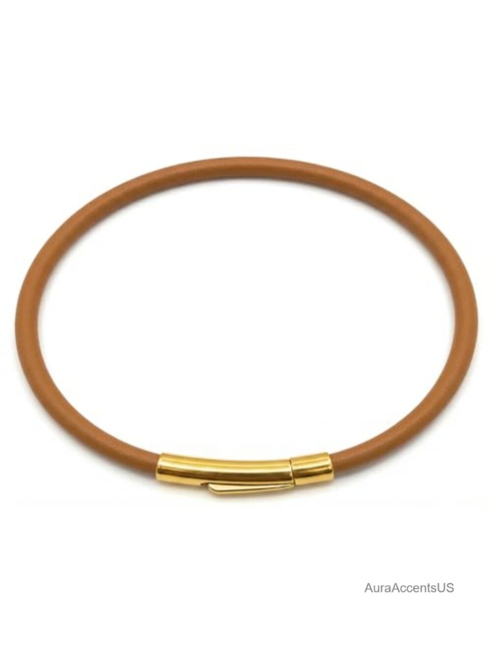 Genuine Leather Bracelet 18K Gold Plated Push-Lock Clasp Wristband